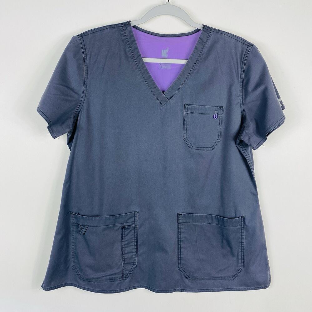 Med Couture Scrub Top Women's Large Gray Pewter Niki MC2 8496